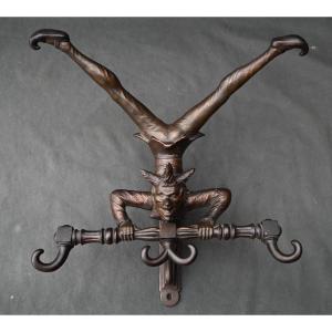 Rare Figurative Coat Rack In Cast Iron