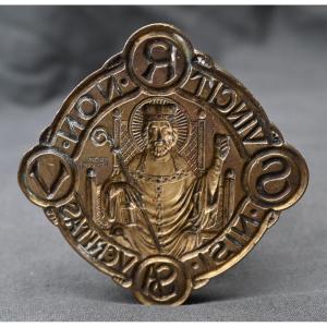 Large Bronze Stamp Seal With Important Religious Coat Of Arms