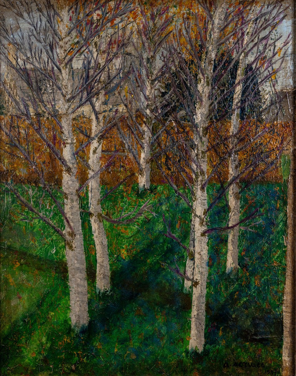 Albert Servaes 1883-1966, Belgian Artist: Birches, Pre-cubist Landscape-photo-1