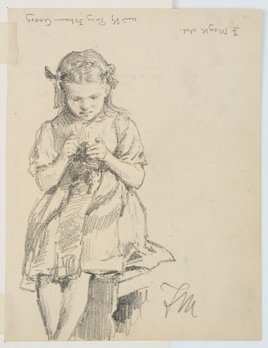 johannes MOGK (1868-1921), Musicienne au luth et fillette  jouant au verso. Crayon noir-photo-2