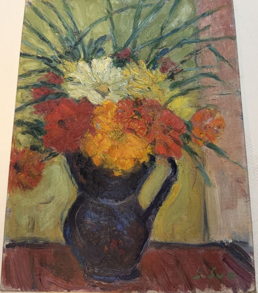 Louis Süe (1875-1968) Geraniums Oil On Canvas Board, Signed Lower Right 