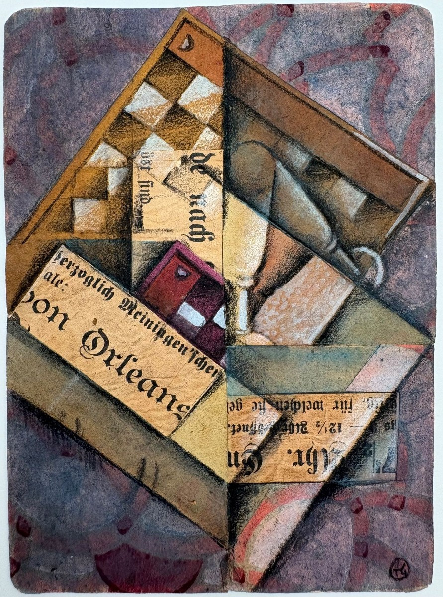 Cubist Still Life:watercolor, Pastel, Collage Of Newspaper Clippings In Gothic Type, Circa 1914