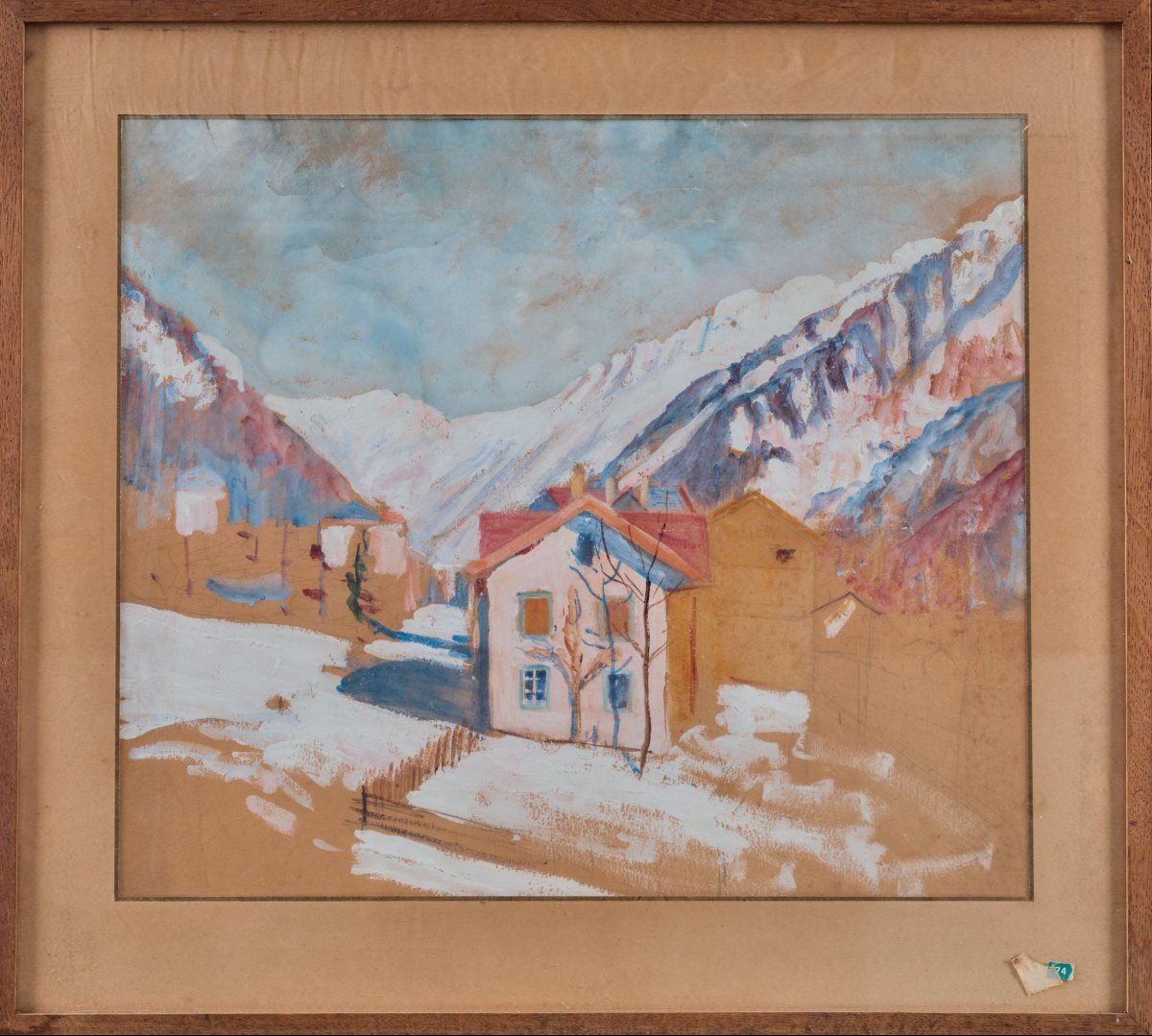 Georgette AGUTTE (1867-1922) :Village de montagne. Gouache et mine de plomb sur carton.