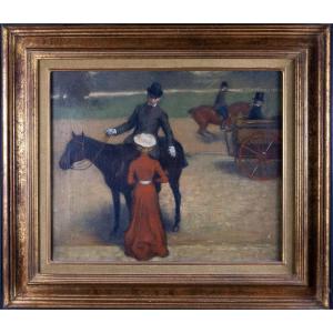 Ernest Rouart.woman Walking And Rider