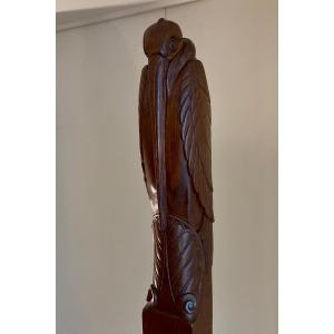 Paul Follot (1877-1941) Marabou Bird Adorned With Vegetal Scrolls, Oak Sculpture