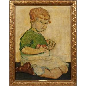 Fritz Burger (1867–1927) Portrait Of Gertrud At Age Three, Oil On Canvas, Signed And Dated 1912
