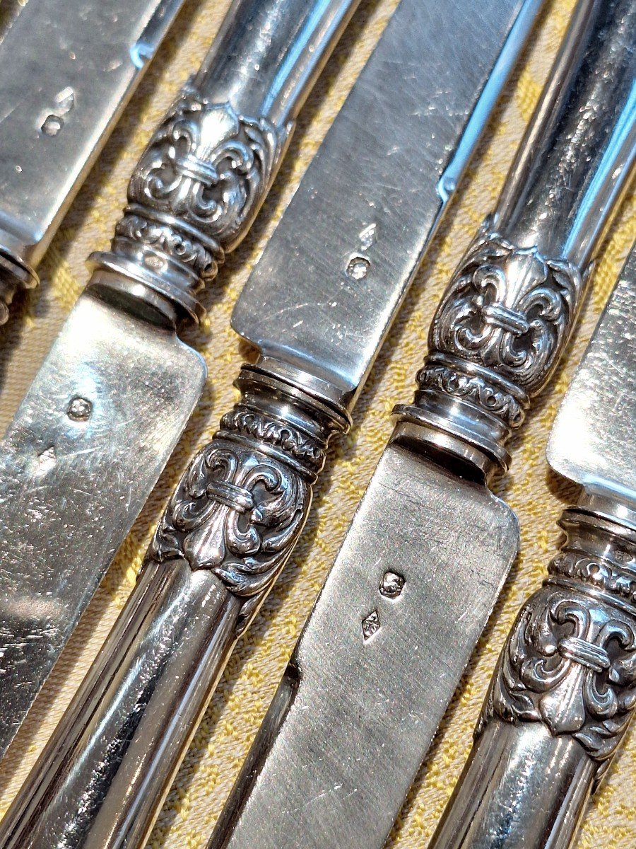12 Silver Dessert Knives By Henri Soufflot -photo-2