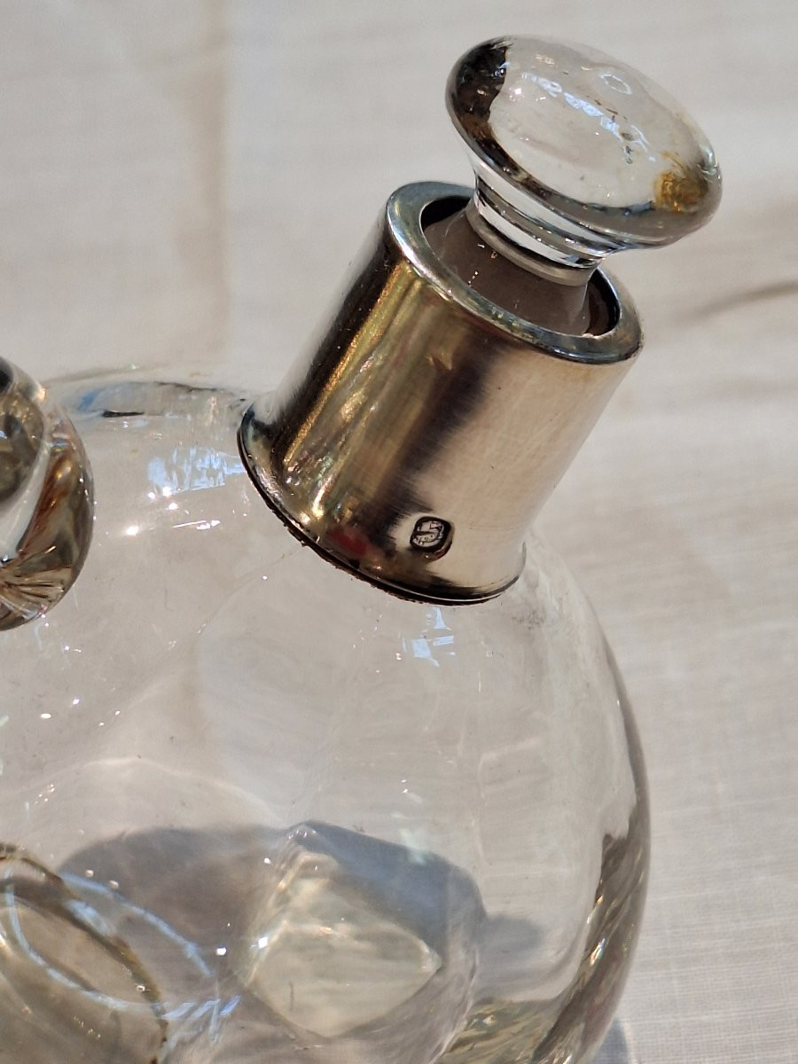 Huilier Et Vinaigrier Art Déco En ctistal moulé Et Argent-photo-2