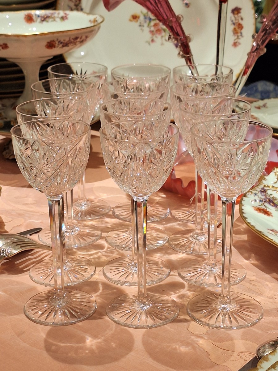 12 Roemer Crystal Wine Glasses Attributed To Saint Louis