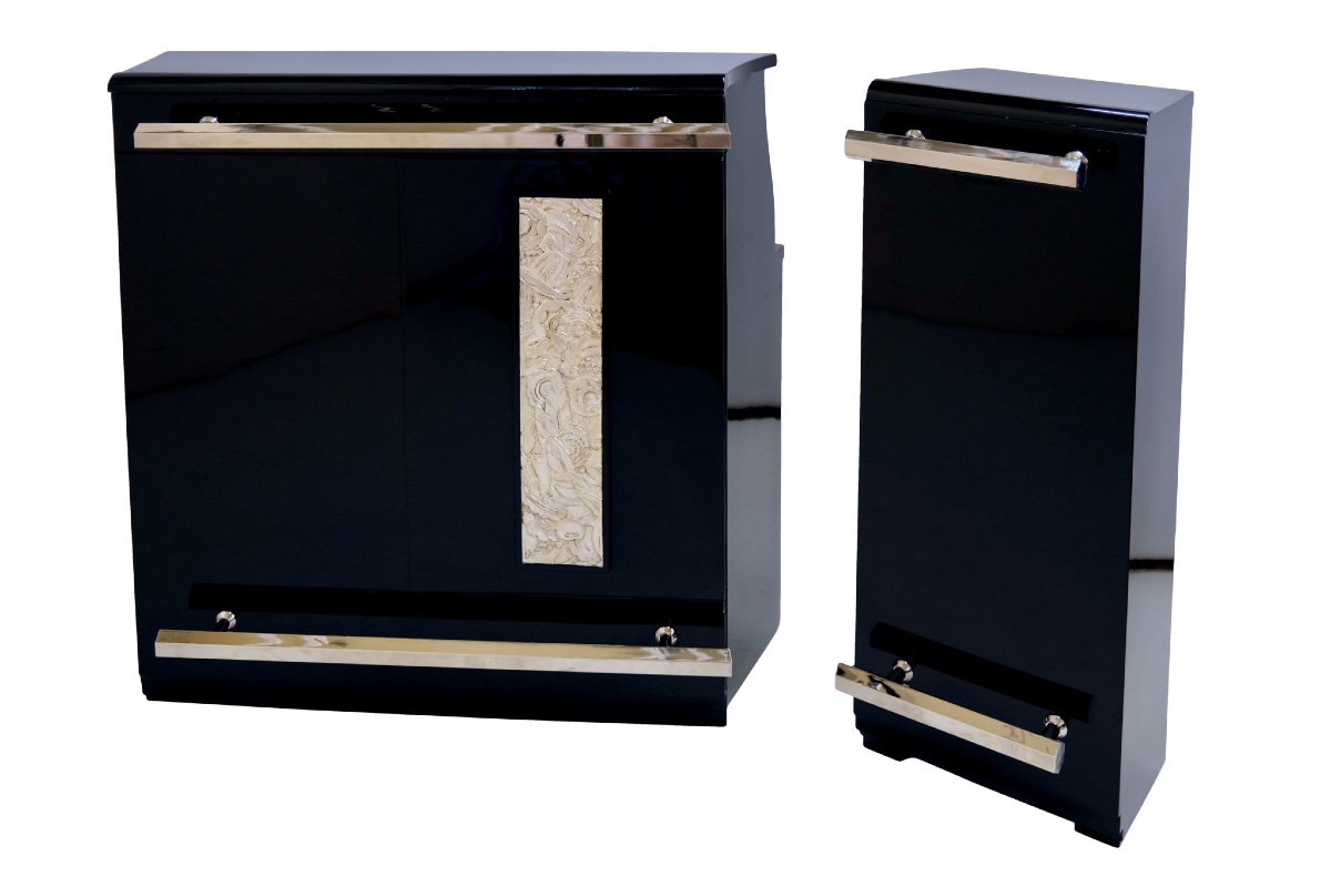 Two-piece Art Deco Bar, France, Circa 1930, In Glossy Black Lacquer-photo-1