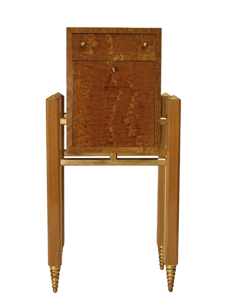 Very Elegant Bar Cabinet, In Light Wood With Gold Trim-photo-2