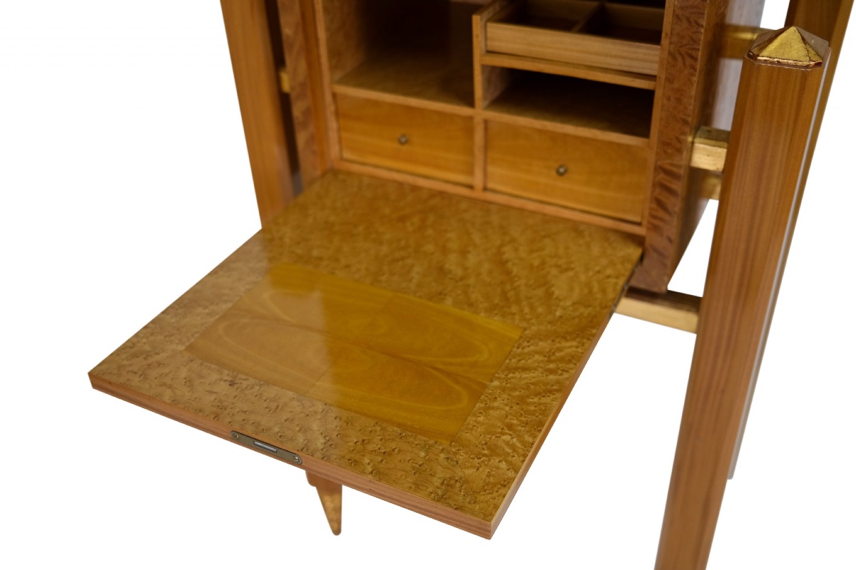 Very Elegant Bar Cabinet, In Light Wood With Gold Trim-photo-1