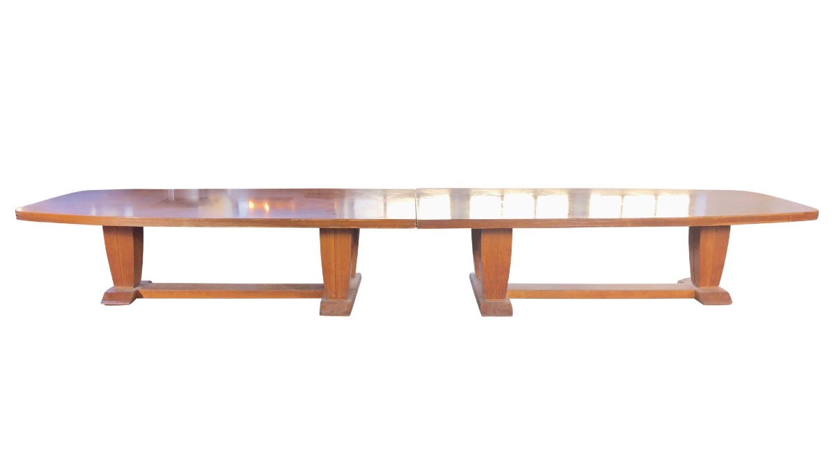 Unrestored Six-meter Long Art Deco Oak Conference Table-photo-2