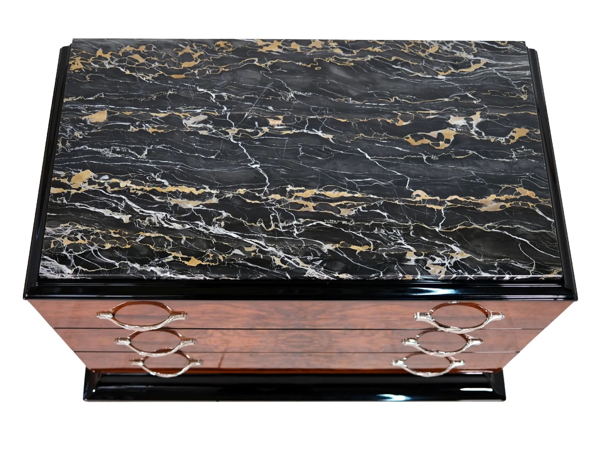 Commode Art Déco en noyer avec plateau en marbre-photo-3