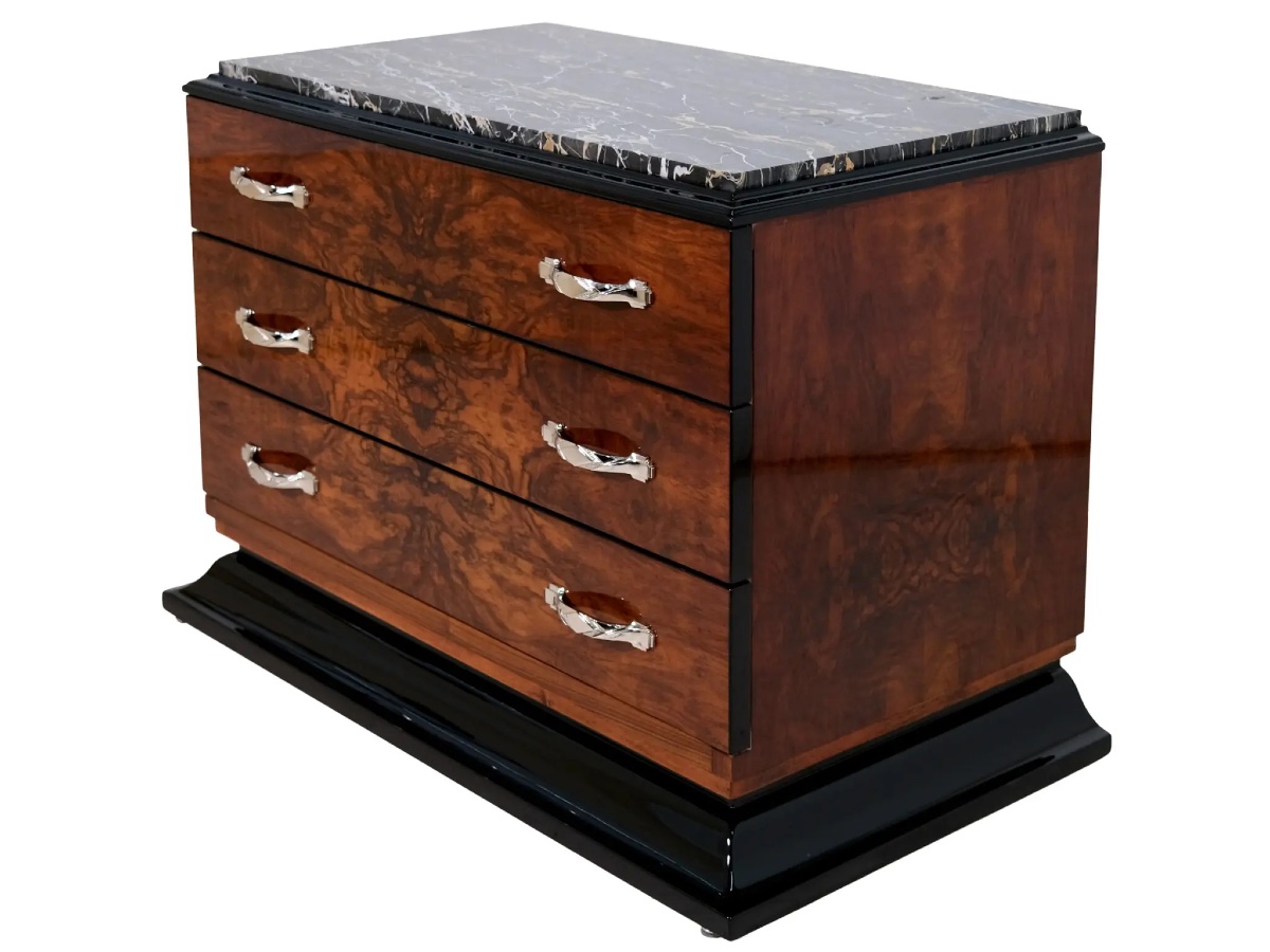 Commode Art Déco en noyer avec plateau en marbre-photo-2