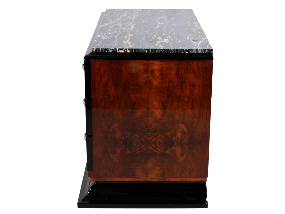 Commode Art Déco en noyer avec plateau en marbre-photo-4