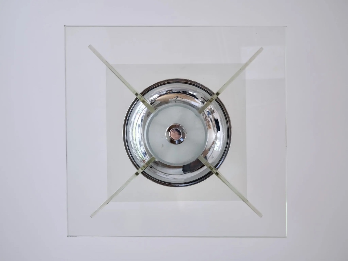 Plafonnier Art Déco avec panneau de verre d'origine-photo-3