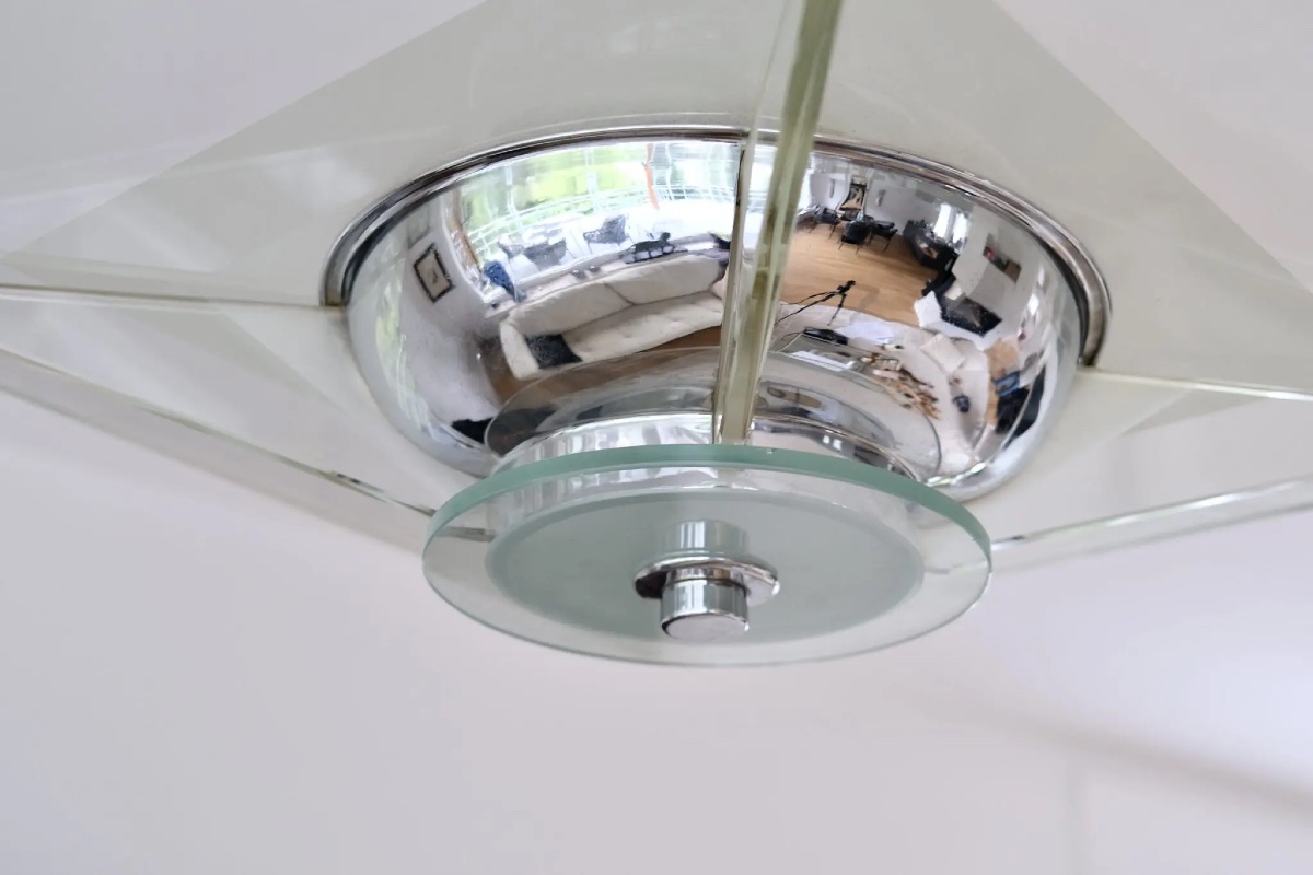 Plafonnier Art Déco avec panneau de verre d'origine-photo-4