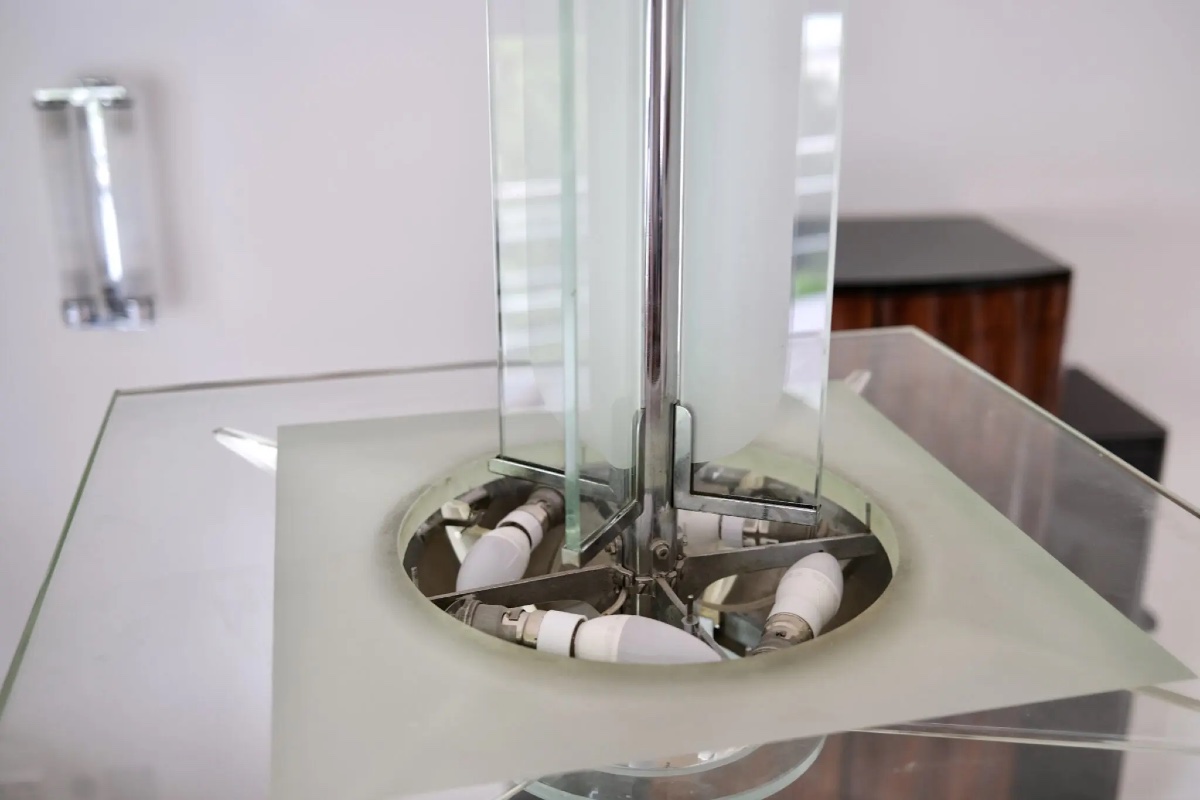 Plafonnier Art Déco avec panneau de verre d'origine-photo-4