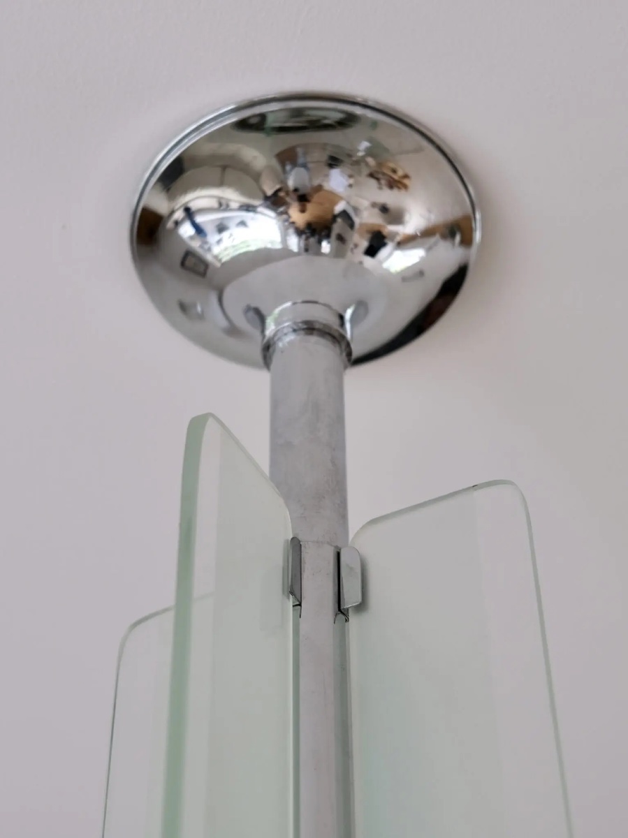 Plafonnier Art Déco avec panneau de verre d'origine-photo-5