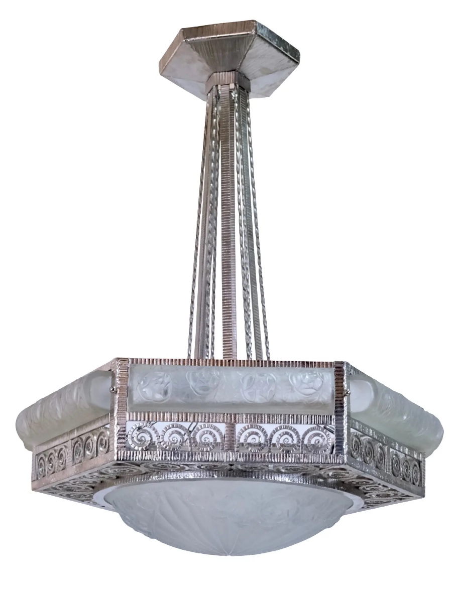 Plafonnier Art Déco en fer forgé de « Degué »