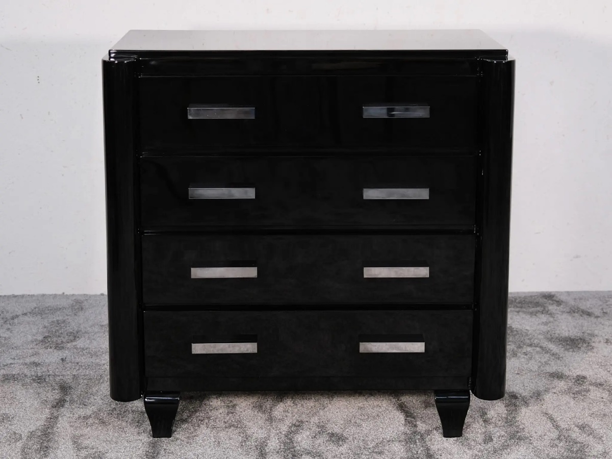 Art Deco High Gloss Black Lacquered Chest Of Drawers-photo-2