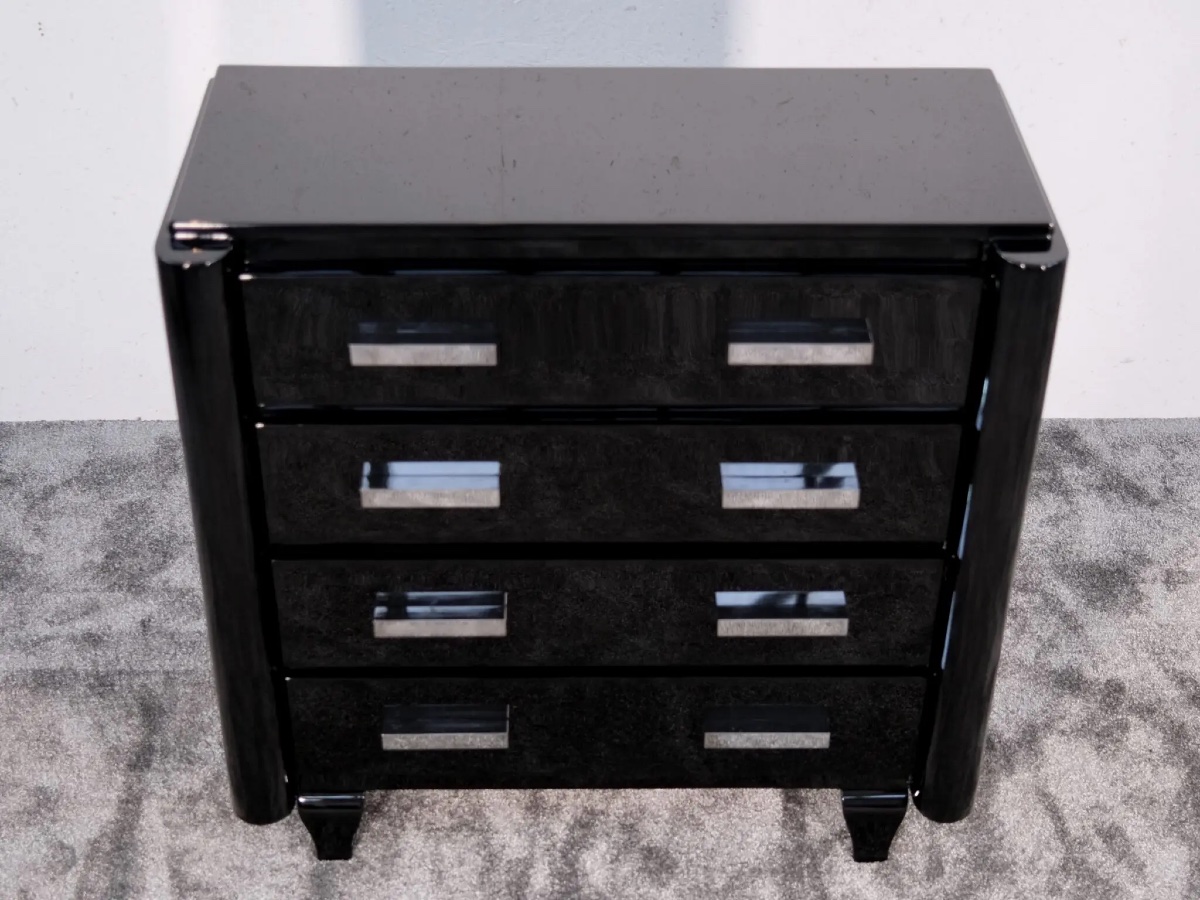 Art Deco High Gloss Black Lacquered Chest Of Drawers-photo-3