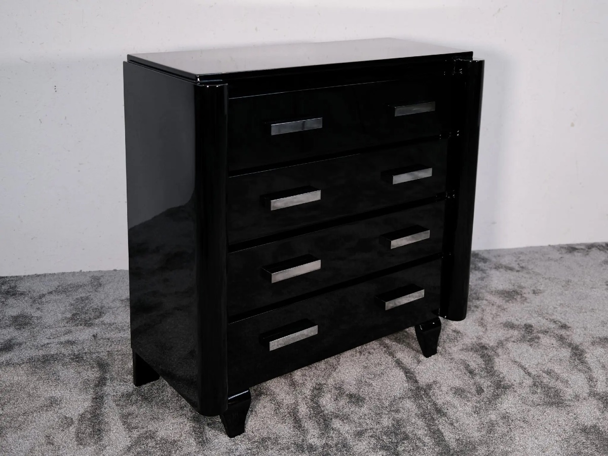 Art Deco High Gloss Black Lacquered Chest Of Drawers-photo-1