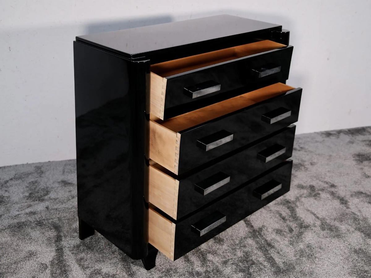 Art Deco High Gloss Black Lacquered Chest Of Drawers-photo-3