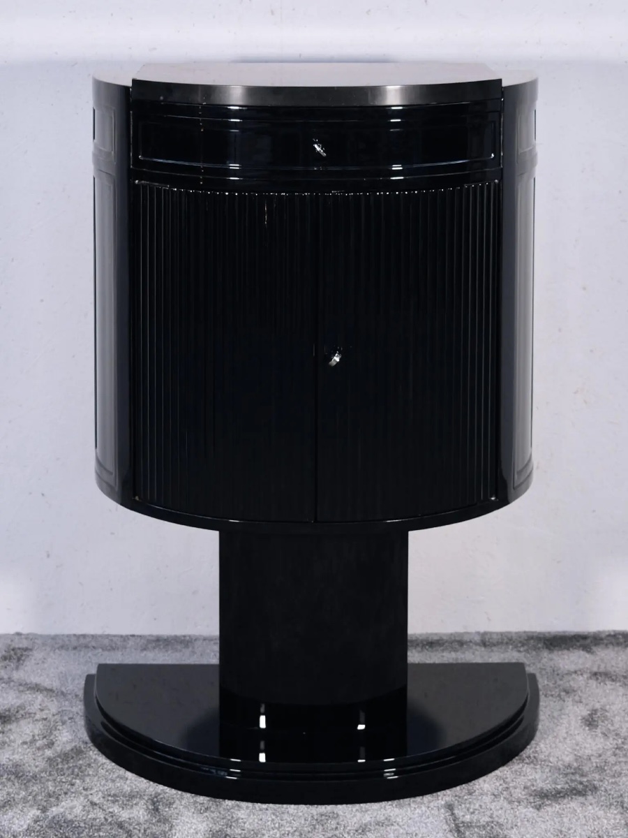 Art Deco Semi-circular Bar Cabinet In Black Lacquer-photo-2