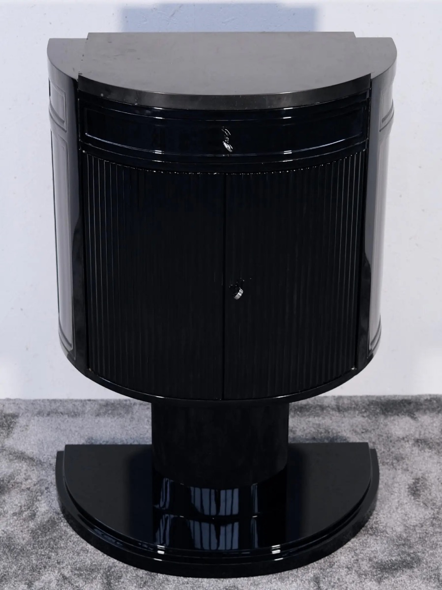 Art Deco Semi-circular Bar Cabinet In Black Lacquer-photo-3