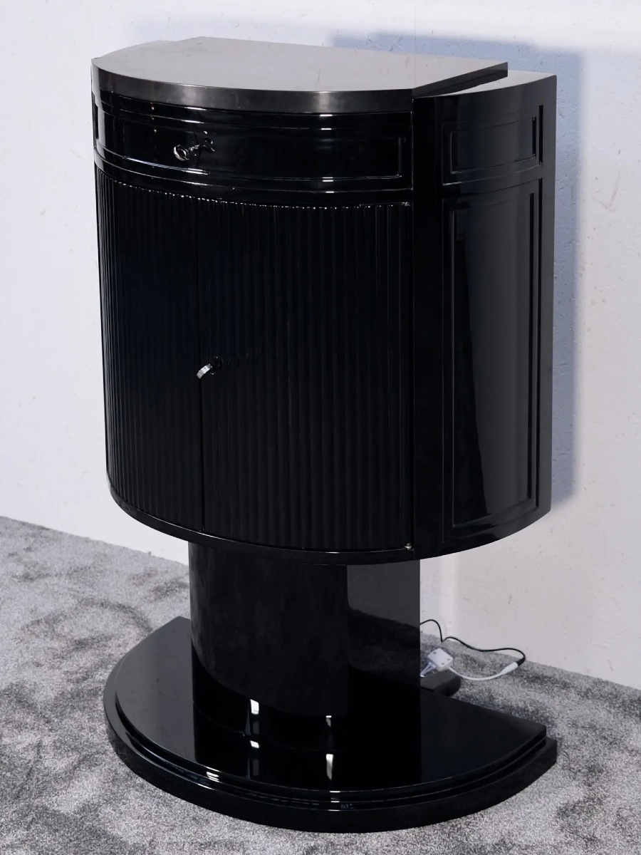 Art Deco Semi-circular Bar Cabinet In Black Lacquer-photo-4