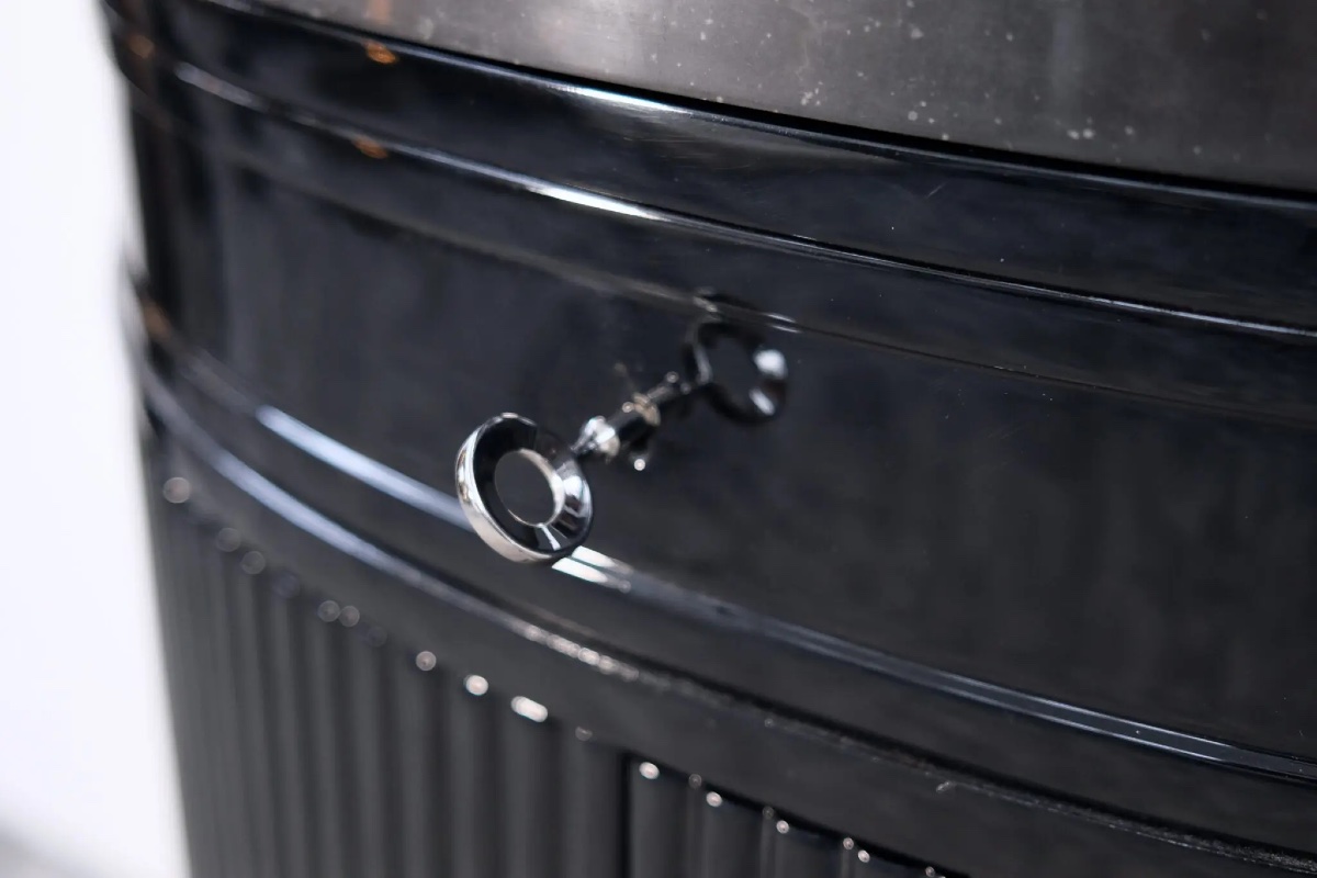 Art Deco Semi-circular Bar Cabinet In Black Lacquer-photo-2