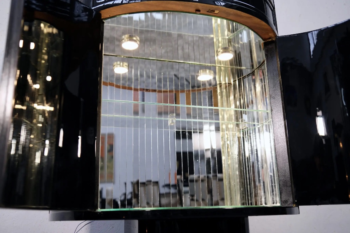 Art Deco Semi-circular Bar Cabinet In Black Lacquer-photo-8