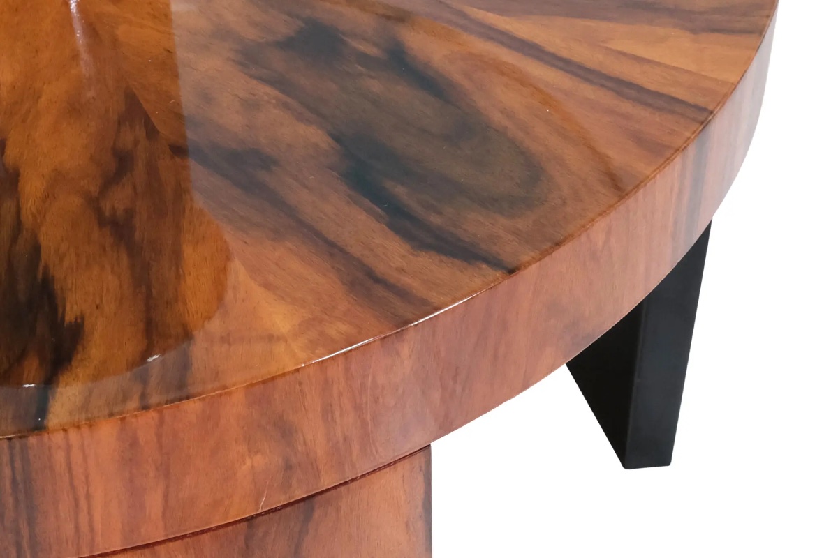 Table d'appoint ronde en noyer avec plateau en verre-photo-3