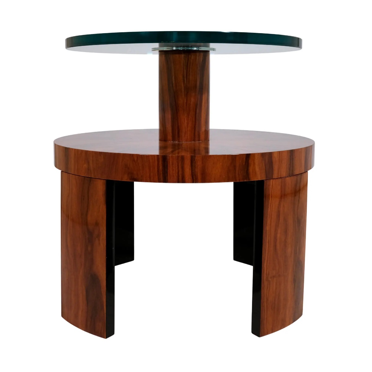 Table d'appoint ronde en noyer avec plateau en verre-photo-2