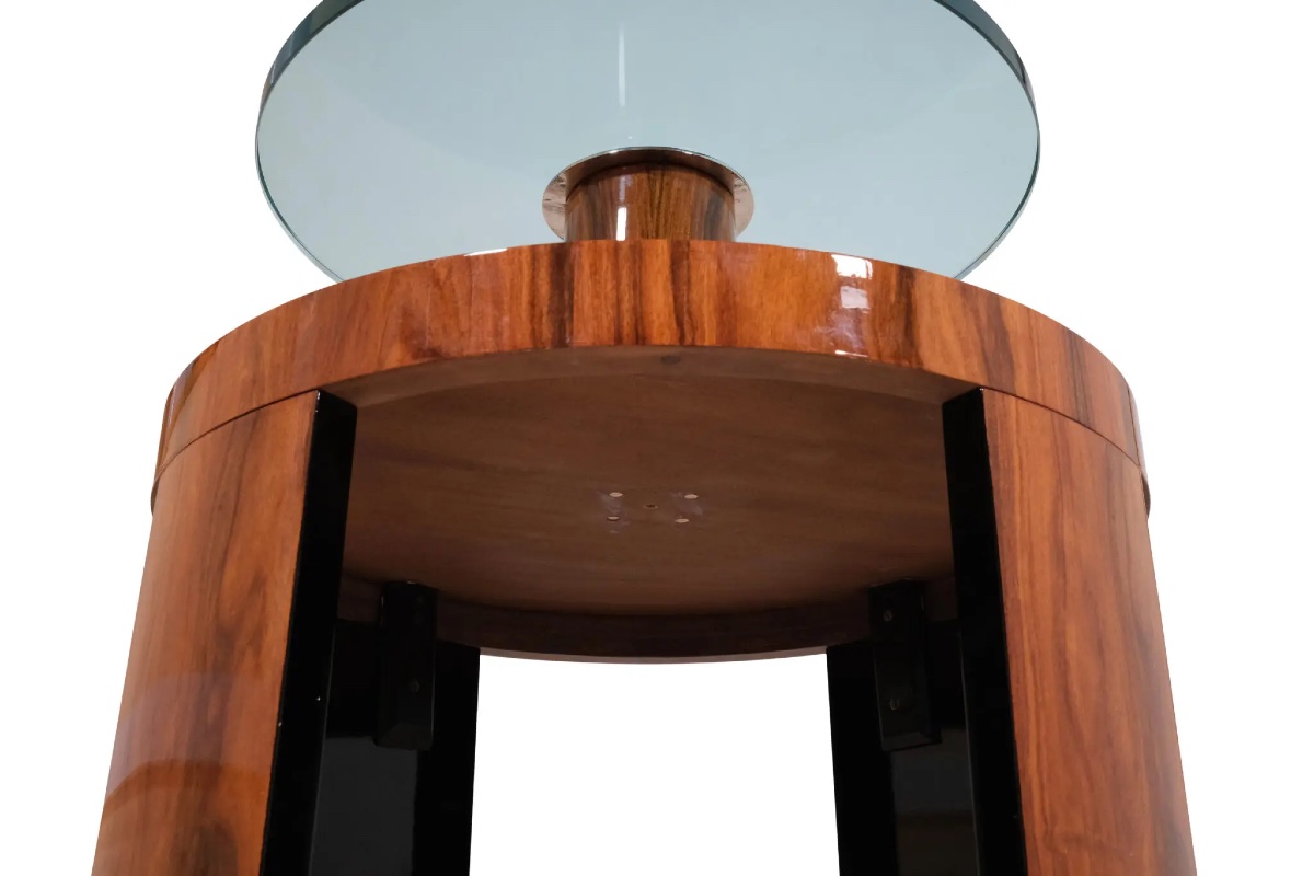 Table d'appoint ronde en noyer avec plateau en verre-photo-4