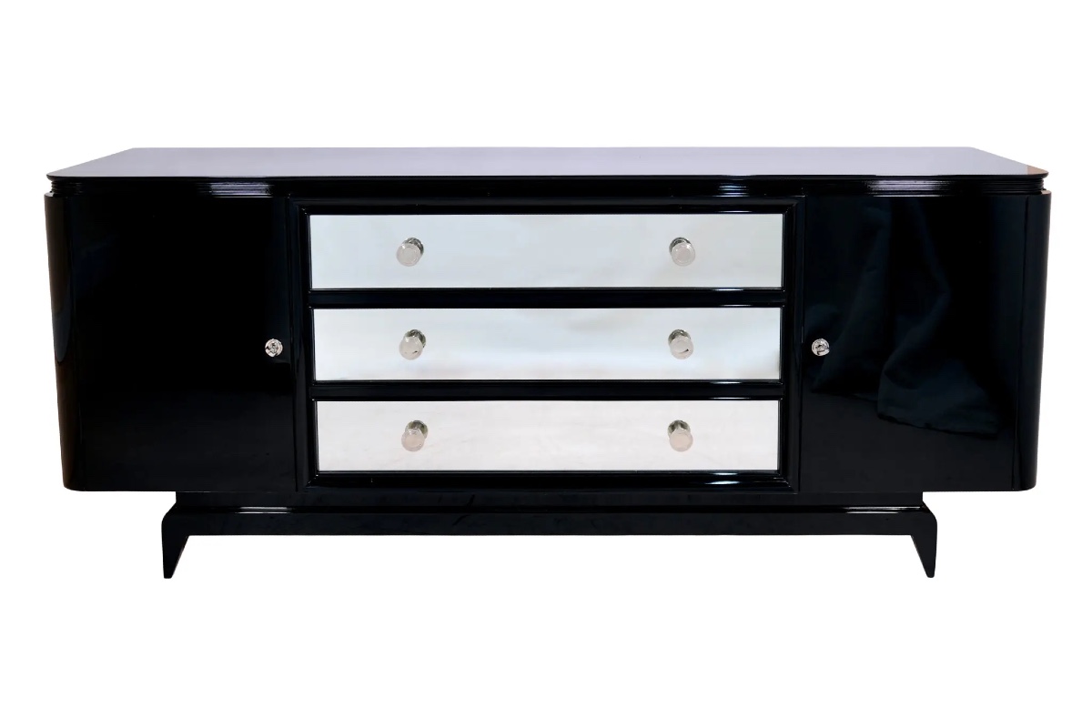 Buffet laqué noir avec tiroirs miroirs