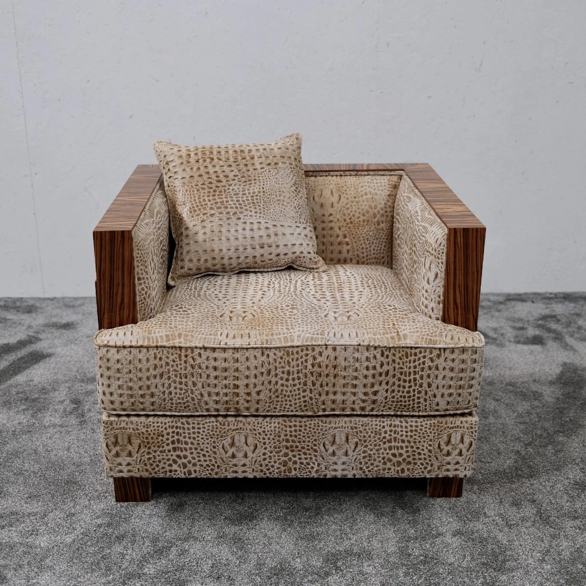 Pair Of French Art Deco Armchairs, Zebrano And Walnut, 1930s-photo-4