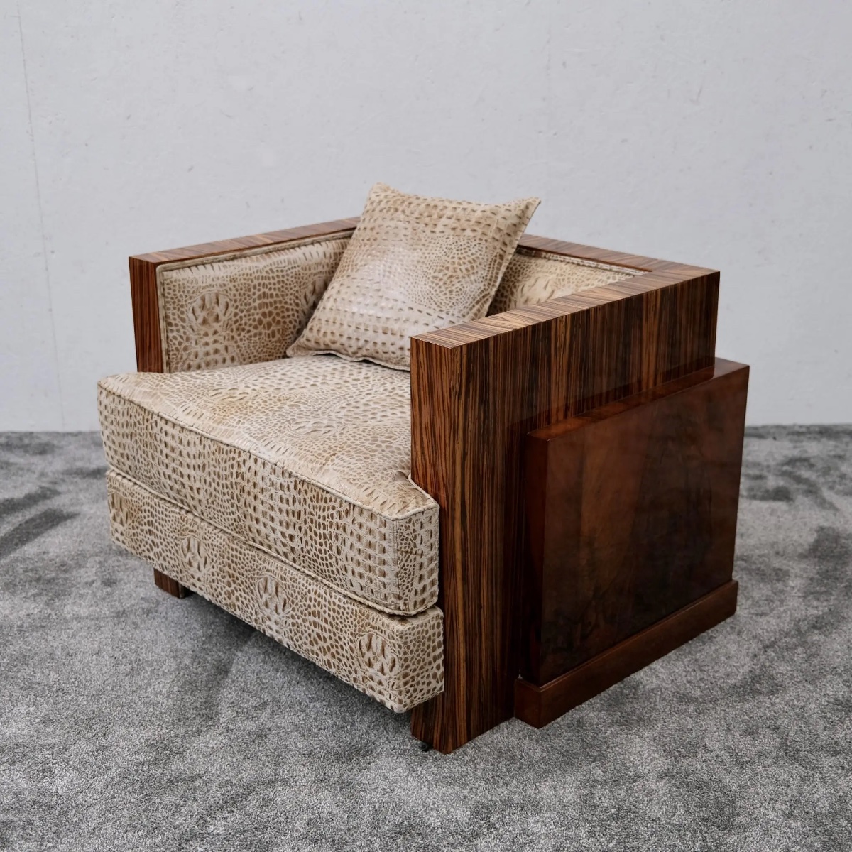Pair Of French Art Deco Armchairs, Zebrano And Walnut, 1930s-photo-5
