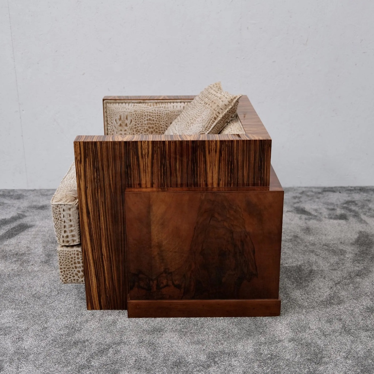 Pair Of French Art Deco Armchairs, Zebrano And Walnut, 1930s-photo-6