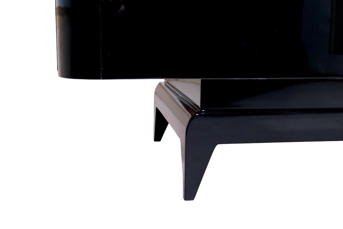 Art Deco Sideboard, France Circa 1930, Glossy Black Lacquer With 3 Mirrored Drawers-photo-4