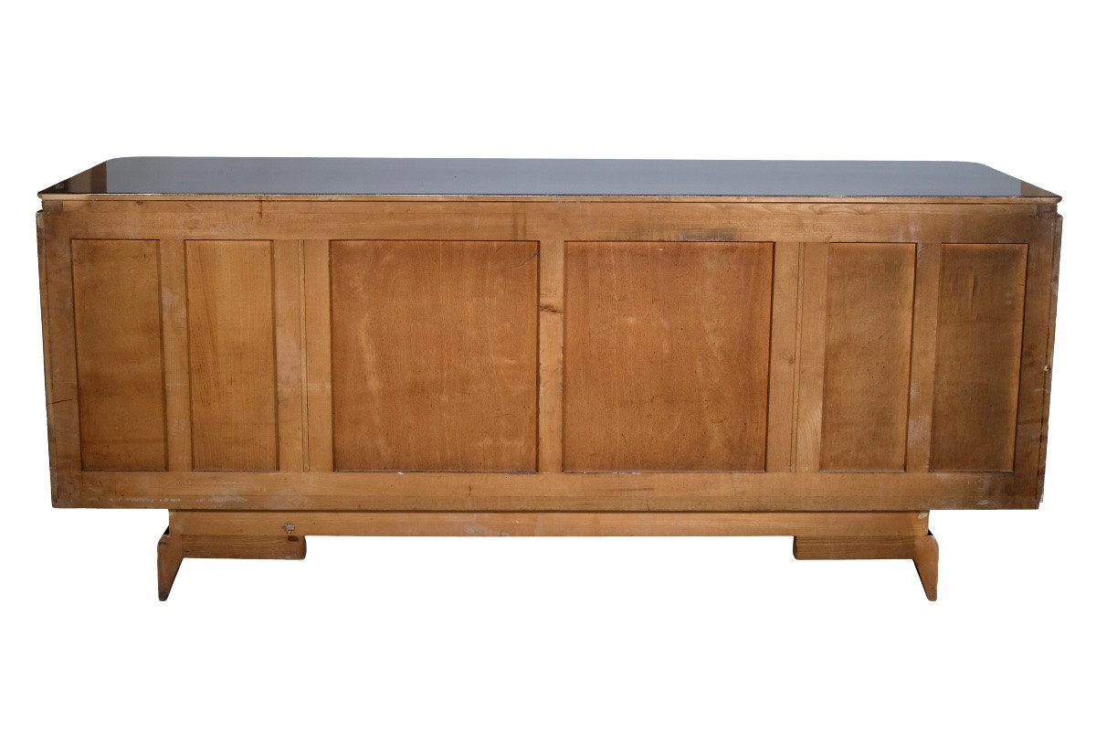 Art Deco Sideboard, France Circa 1930, Glossy Black Lacquer With 3 Mirrored Drawers-photo-5