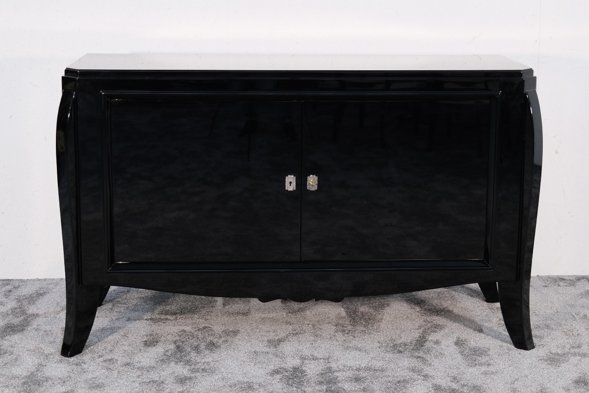 Art Deco Two-door Sideboard, High-gloss Black Lacquer-photo-2