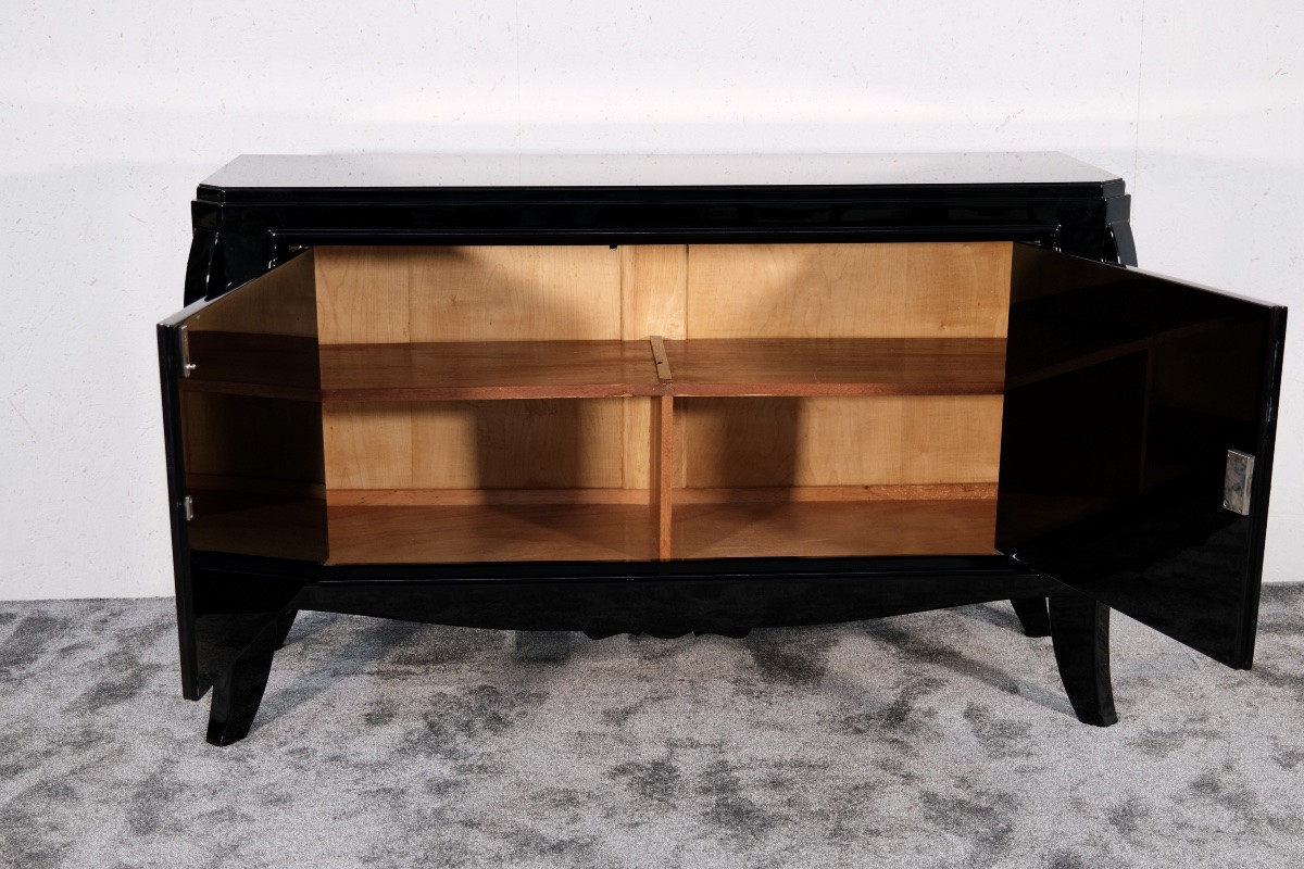 Art Deco Two-door Sideboard, High-gloss Black Lacquer-photo-3