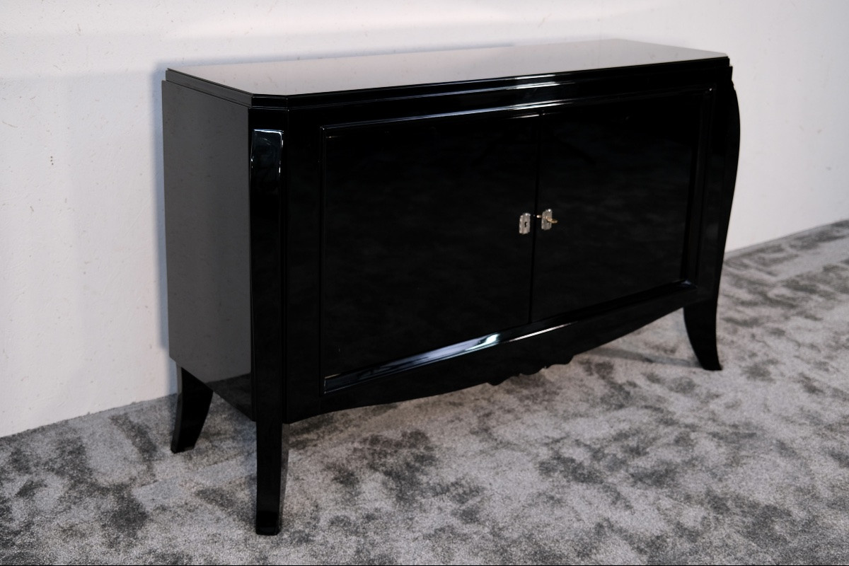 Art Deco Two-door Sideboard, High-gloss Black Lacquer-photo-4
