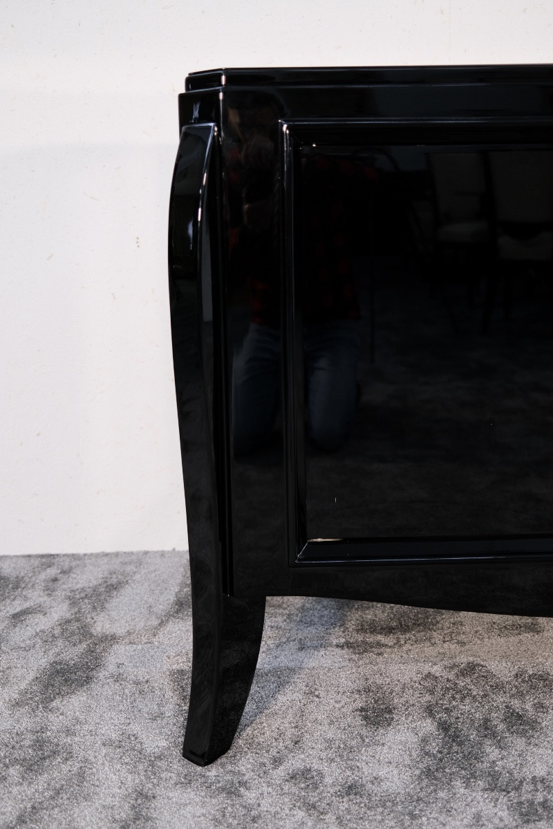 Art Deco Two-door Sideboard, High-gloss Black Lacquer-photo-2