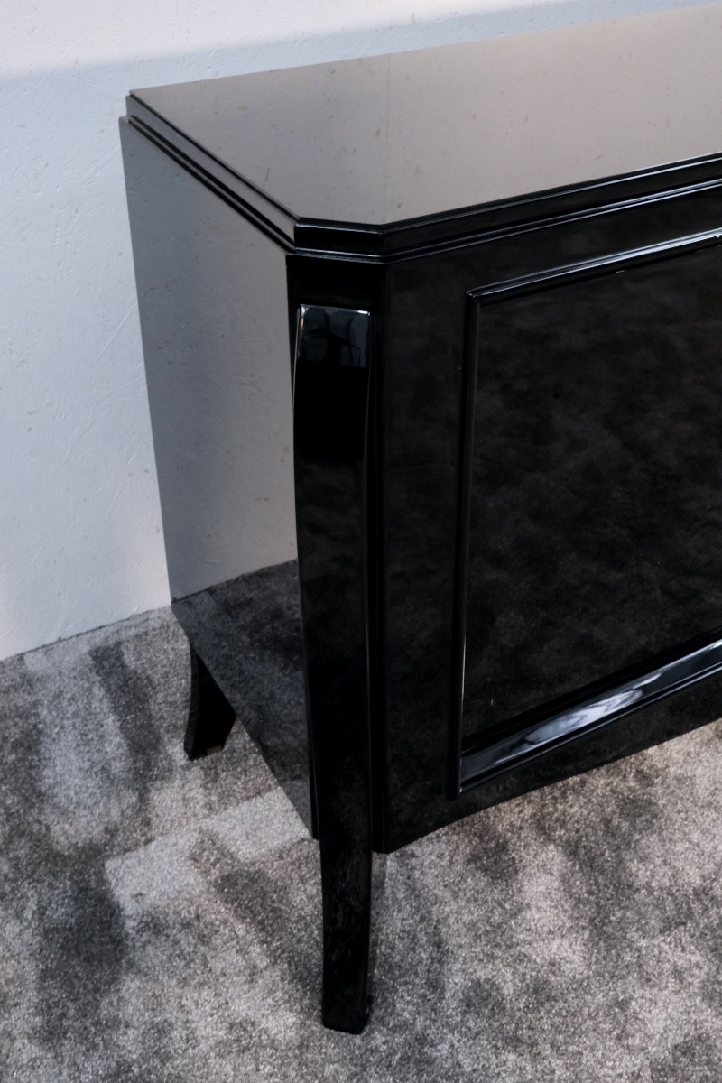Art Deco Two-door Sideboard, High-gloss Black Lacquer-photo-3