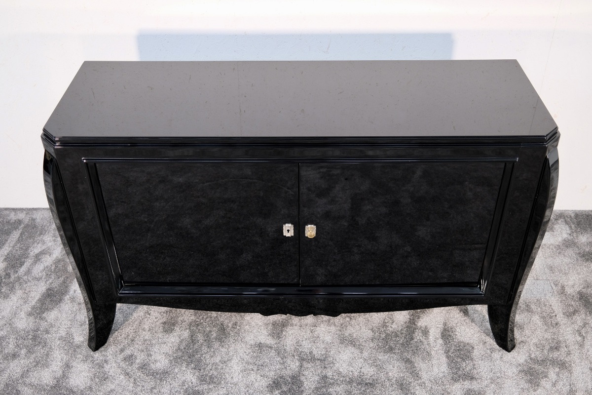 Art Deco Two-door Sideboard, High-gloss Black Lacquer-photo-4
