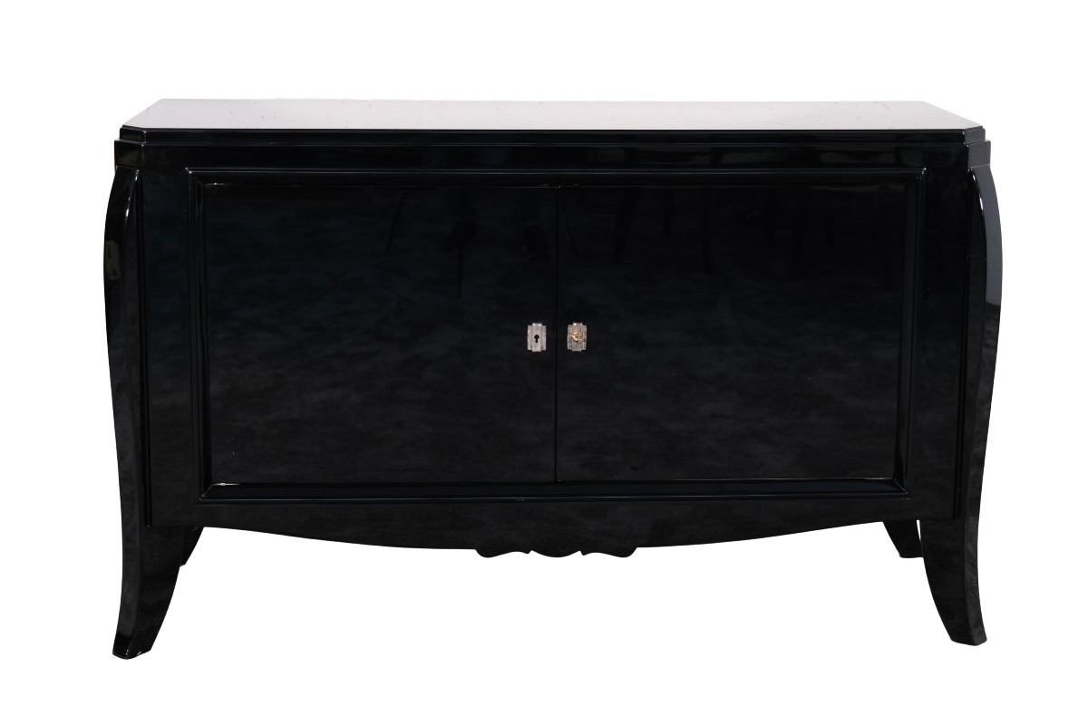 Art Deco Two-door Sideboard, High-gloss Black Lacquer